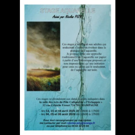 Visuel Stage aquarelle sur toile -adultes - (jusqu'au 16/4) & exposition