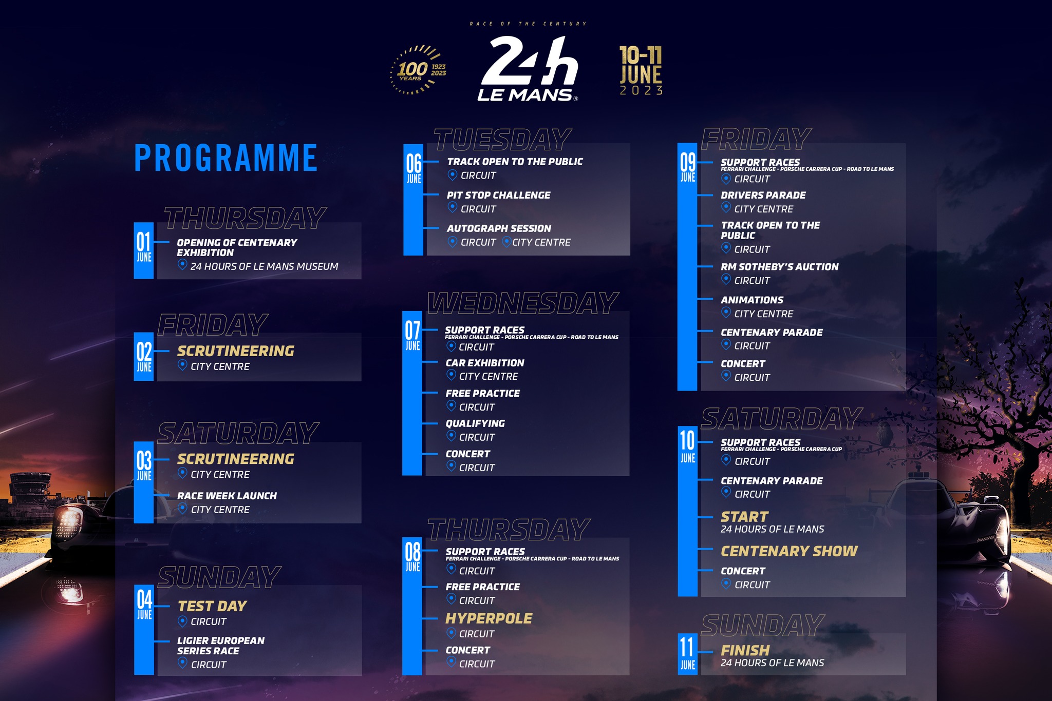 Programme Centenaire 24 Heures du Mans 2023